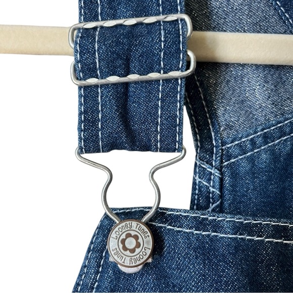 Vintage Y2K Kids Size 12 Looney Tunes Tweety Bird Blue Glitter Denim Overalls - Picture 6 of 10